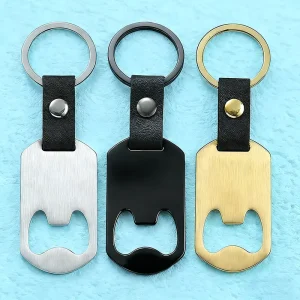 Stainless Steel Bottle Opener Leather Buckle Keychain Cross Border Blank Material for Laser Engraving UV Color Printing
