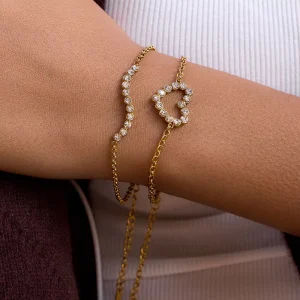 Stainless Steel Bracelet 18K Gold Plated Rhinestone Heart Charm Bracelets for Women