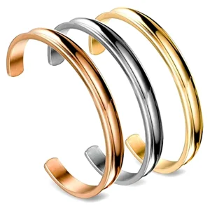 Stainless Steel Bracelet Debossed Cuff Bangle Customized Logo Open C Type Handmade Adjustable Bangle