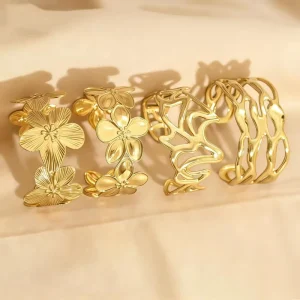 Stainless Steel Bracelet Fashionable and Versatile Gold Jewelry for Women Gold Plated Geometric Flower Open Bracelet