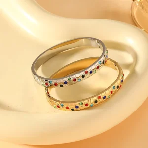 Stainless Steel Bracelet Gold Plated Non Tarnish Colored Zircon Bracelet for Women