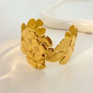 Stainless Steel Bracelet Joyas De Acero Inoxidable Camellia Petal Shaped Opening Bangle Fashion Jewelry