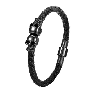 Stainless Steel Bracelet Men’s Leather Bangle With Ghost-head Design Woven Minimalist L19183