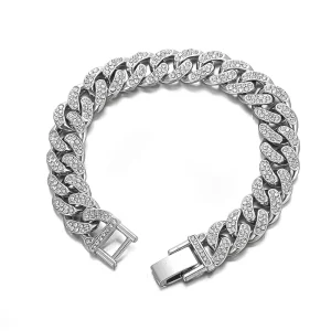 Stainless Steel Bracelet Simple Fashion Full Diamond Cuban Bracelet Hip Hop Fashion Chain Link Bracelets for Woman
