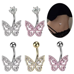 Stainless Steel Butterfly Shaped Cubic Zircon Belly Button RingsFashion Body Jewelry