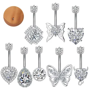 Stainless Steel Butterfly Zircon Belly Ring for Body Jewelry