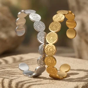 Stainless Steel C Shape Open Adjustable Geometric Round Pattern Fashion Jewelry Women Cuff Bracelet