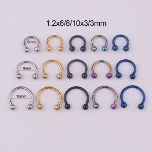 Stainless Steel C Shaped Horseshoe Barbell Nose Ring Unisex Electroplated Body Jewelry