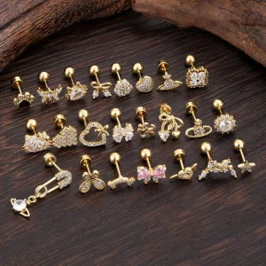 Stainless Steel CZ Internal Threaded Earrings Tragus Cartilage Flat Back Piercing Jewelry Earring Stud Body Jewelry