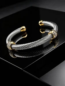 Stainless Steel Cable Bracelet Spiral Twisted Open-Ended Adjustable Cuff Bracelet Vintage Jewelry for Women