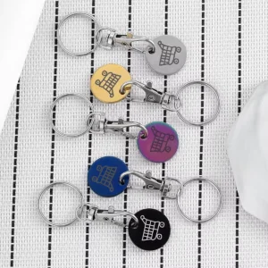 Stainless Steel Carabiner Trolley Token Keychain Vintage Fashion Design Custom Logo Accepted Small Batch Custom Waterproof