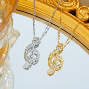 Stainless Steel Chain White Zircon Music Note Necklace