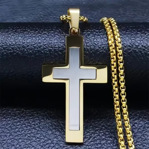 Stainless Steel Chain with Large Cross Pendants Necklaces for Men Trendy Street Accessories on Neck Fashion Jewelry Gift