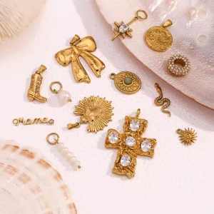Stainless Steel Charms, 18K Gold Plated, Tarnish Free Pendants Necklace for Women