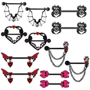 Stainless Steel Chest Rings Body Piercing Jewelry Bat Spider Skeleton Breast Ring