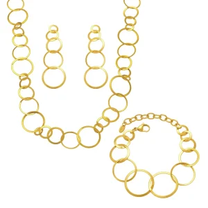 Stainless Steel Circle Interlocking Earrings, Bracelet, and Necklace Set for Women