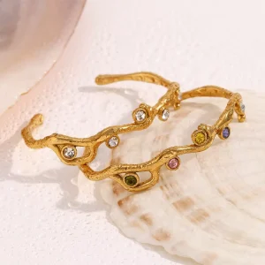 Stainless Steel Creative Palace Bangle 18K Gold Plated Fashion Zircon Shell Pearl Charm Bracelets for Women