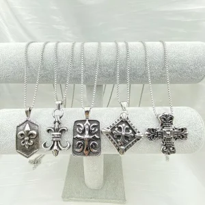 Stainless Steel Cross 70cm Long Bamboo Chain Pendant Necklace with Retro Hip Hop Punk Style for Men Women Gift
