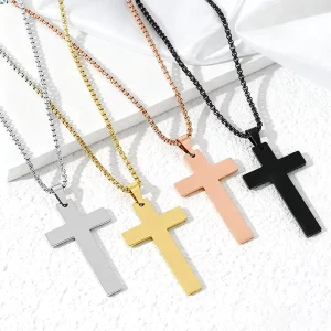 Stainless Steel Cross Pearl Chain Necklace Engravable Multi Color for Men Women Daily Wear & Gifts
