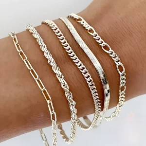 Stainless Steel Cuban Chain Bracelet Set for Women Fashion Jewelry Bracelets Elegant Chain Bracelet Ready Stock
