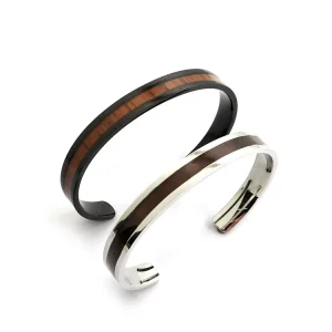 Stainless Steel Cuff Bracelet 8mm Men’s Wood Bracelet in Black and Steel Color