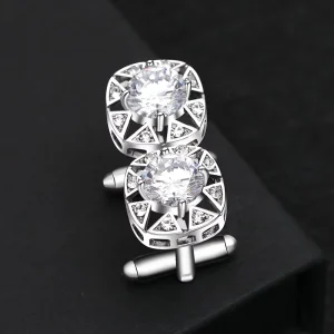 Stainless Steel Cufflinks Inlaid Zircon for Men and Women