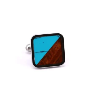Stainless Steel Cufflinks New Design Fashion Green Turquoise and Red Koa Wood Inlay Cufflinks