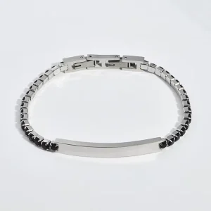 Stainless Steel Curved Pipe Blank Bracelet Personalized Engraving with Diamond Studded Zirconia Bracelet
