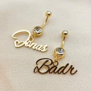 Stainless Steel Custom Letters Pendant Navel Stud Trendy Rhinestones Personalized Women Body Jewelry Accessories