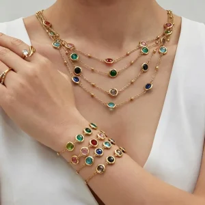 Stainless Steel Cut Zircon Exquisite Punk Women’s Earrings Small Stacked Necklace Bracelet Jewelry Set