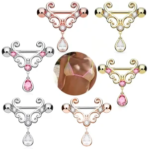 Stainless Steel Diamond Bar Nipple Piercing Teardrop Bow Tie Pendant Nipple Ring Women’s Sensual Hollow Out Piercing Jewelry