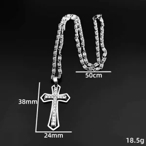 Stainless Steel Diamond Encrusted Cross Pendant Men Hip Hop Style Personalized Necklace Ornament
