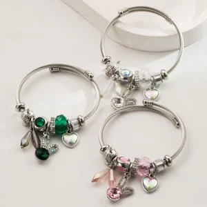 Stainless Steel Diamond Studded Star Drop Oil Butterfly Pendant Bracelet Adjustable Bracelet