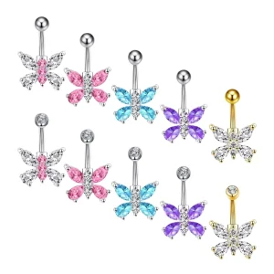 Stainless Steel Diamond encrusted Navel Stud Pendant Jewelry for Women