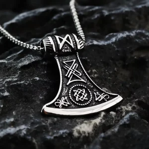 Stainless Steel Double Sided Viking Slavic Axe Pendant Necklace for Men and Women