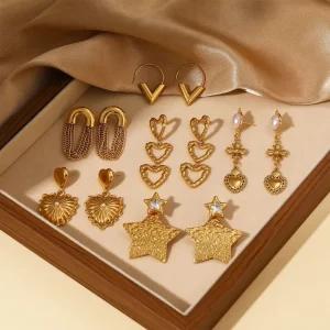 Stainless Steel Earrings Fashion Tassel Chain Drop Earrings High End Feel Heart Hoop Earrings Fade Resistant Star Studs