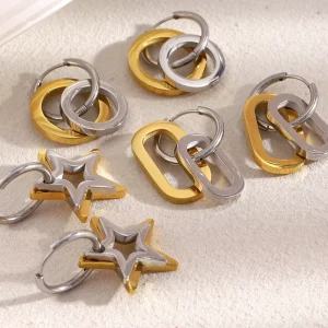 Stainless Steel Earrings Set Mix Color Gold Plated Anti Tarnish Jewelry for Women Waterproof Stainless Steel Earrings