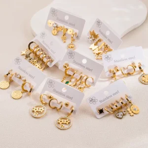 Stainless Steel Earrings Set Simple Fashion Diamond-encrusted Titanium Steel Earrings Personality Women Earrings