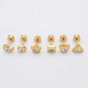 Stainless Steel Earrings Stud Star Heart Crescent Moon Square Triangle Screw Earrings Stud Jewelry for Baby Children
