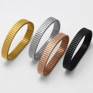 Stainless Steel Elastic Stretch Link Bracelet for Women Flexible Band Bangle Retro Style Stackable Wristband Brth75