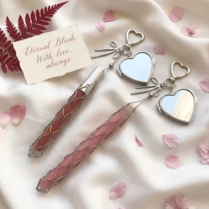 Stainless Steel Electroplated Heart Shaped Bow Pendant Mesh Keychain DIY Fashion Charm Trendy Unisex Handmade Gift Decoration