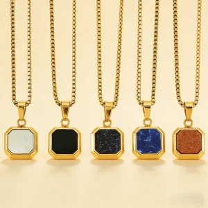 Stainless Steel Electroplated Hip-hop Turquoise Pendant Unisex Geometric Design Beads