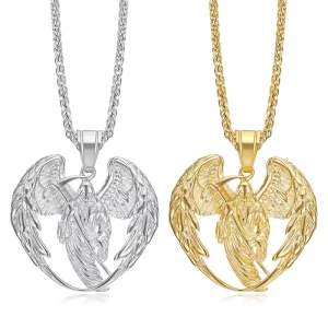 Stainless Steel Fallen Angel Wing Heart Skeleton Pendant Necklaces Titanium Steel Fashion Halloween Costume Jewelry Grim Reaper