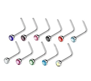 Stainless Steel Fashion Body Jewelry Gold Plated L Shaped Crystal Nose Stud Rings With Zircon for Weddings