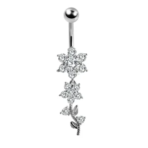 Stainless Steel Fashion Body Piercing Navel Ring Jewelry Zircon Flower Design Belly Button Ring