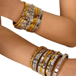 Stainless Steel Fashion Bracelet Cross-Border Quadrilateral Geometric White Zircon Heart Real Gold Electroplated