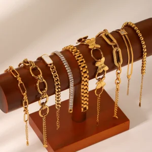 Stainless Steel Fashion Bracelet Zircon Watch Chain Bead Chain Cuba Chain Titanium Colorfast Jewelry Women