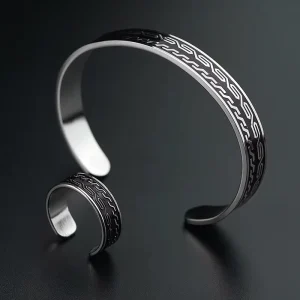Stainless Steel Fashion Classic Half Open Simple Custom Cuff Bangle Ring Vintage Jewelry Set Custom