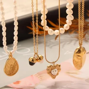 Stainless Steel Fashion Jewelry Gold Plated Customized Freshwater Pearl Charm Pendant Necklace for Women Party