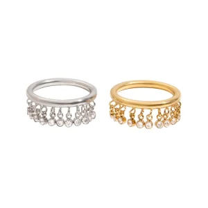 Stainless Steel Fashion Jewelry Zircons Charm Rings Rhinestone Tassel Rings